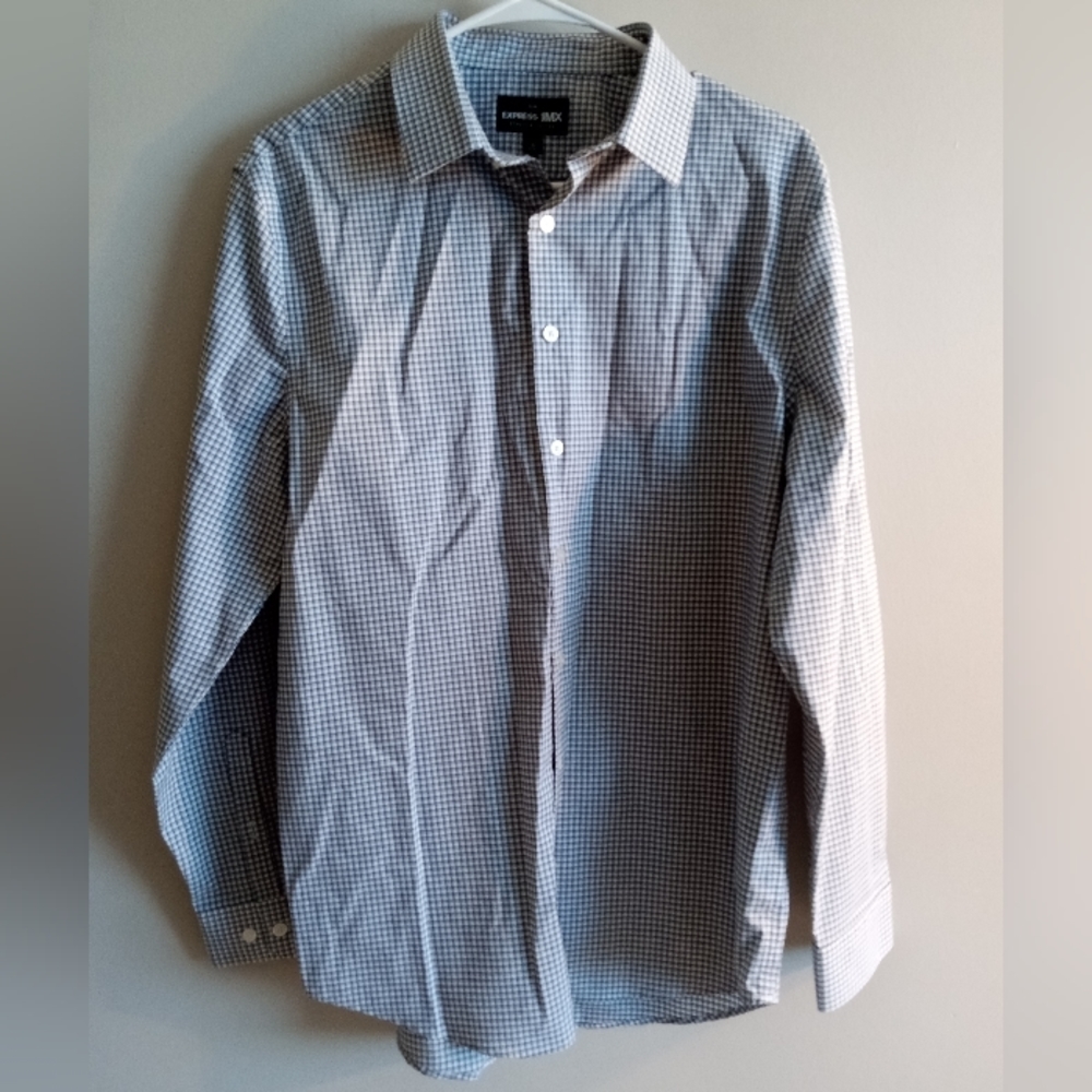 EXPRESS Slim 1MX Stretch Cotton Button Down Dress Shirt Medium Blue/White